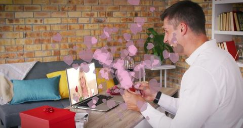 Virtual valentine's day celebration with lively heart icons