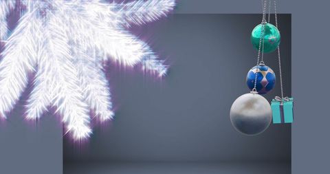 Festive Christmas Baubles and Gift Box with Holographic Branches - Download Free Stock Images Pikwizard.com
