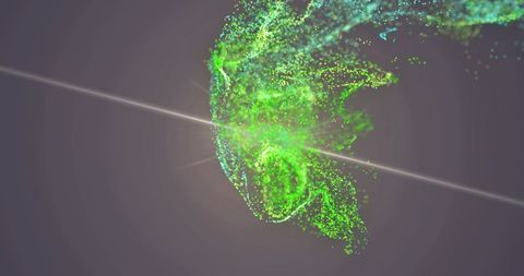 Vibrant Green and Turquoise Particle Swirl with Digital Beam