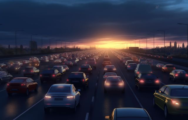 Heavy Traffic on Highway at Sunset - Download Free Stock Images Pikwizard.com