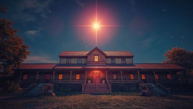 Glowing Rural House with Illuminated Starry Sky at Night