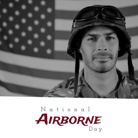 Caucasian Soldier Commemorating National Airborne Day with American Flag
