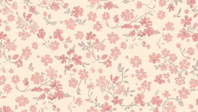 Vintage floral repeat pattern featuring coral blossoms and muted sage leaves on cream