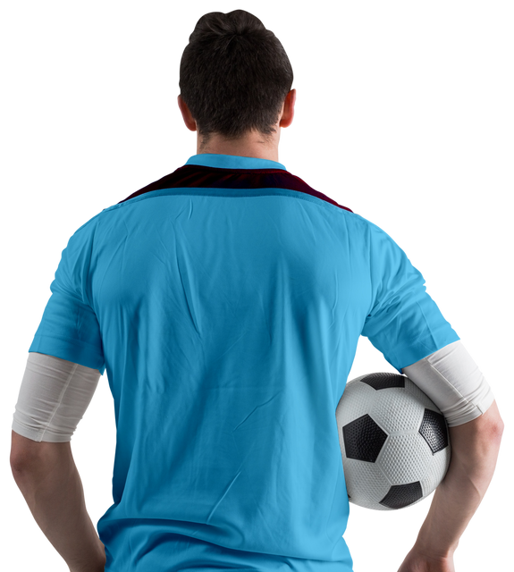 Back View of Transparent Soccer Player Holding Ball in Blue Kit - Download Free Stock Videos Pikwizard.com