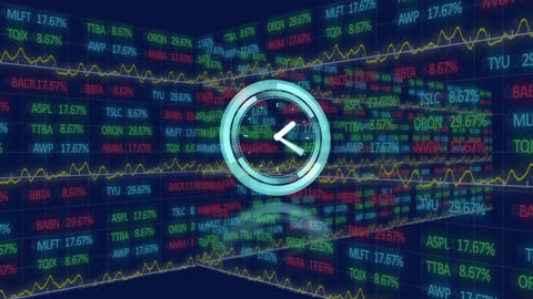 Neon Clock Animation With Stock Market Data Overlay