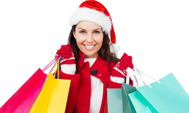 Woman in Santa Hat with Shopping Bags on Transparent Background - Download Free Stock Videos Pikwizard.com