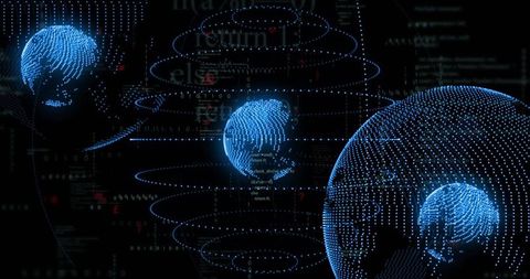 Floating digital globes with binary network connections
