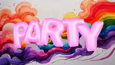 3D Glowing Pink PARTY Letters Forming with Colorful Waves