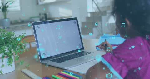 Girl Learning Online with Digital Interface and Bokeh Effect