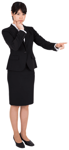 Transparent Asian Businesswoman Pointing in Business Attire