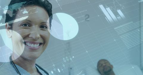 Smiling Female Doctor with Healthcare Data Interface - Download Free Stock Images Pikwizard.com