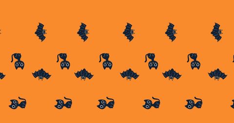 Halloween Witches and Bats Pattern on Orange Background