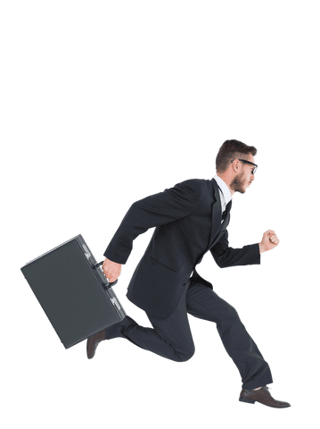 Transparent Businessman With Briefcase Running Conference Concept