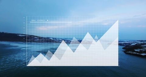 Digital Graph Projection Over Serene Landscape