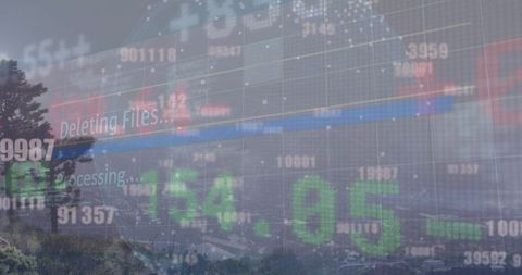 Futuristic digital interface overlay on urban landscape