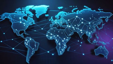 Futuristic Digital World Map with Network Nodes in Tech Grid - Download Free Stock Images Pikwizard.com