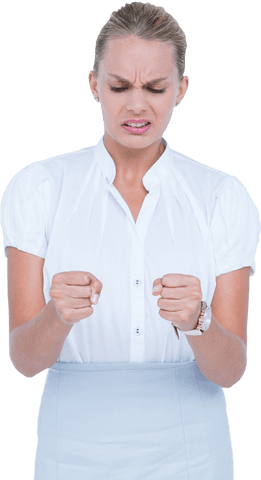 Furious Businesswoman Clenching Fists On Transparent Background