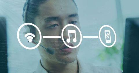 Focused tech professional engages with futuristic interface