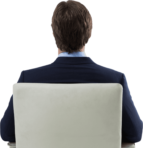 Transparent Rear View Businessman Seated Facing Back