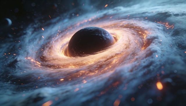 Glowing Black Hole with Luminous Accretion Disk and Spiral Plasma in Deep Space