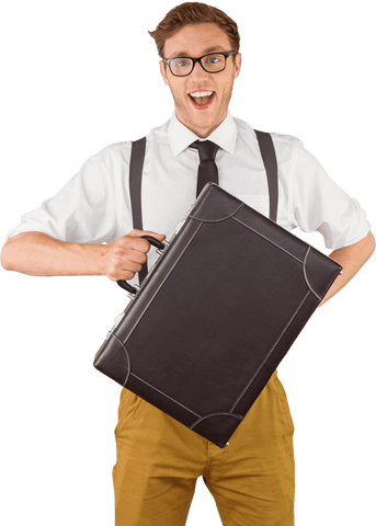 transparent excited businessman holding large briefcase - Download Free Stock Videos Pikwizard.com