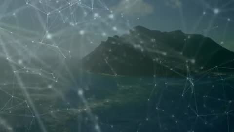 Futuristic Digital Network Over Island Landscape