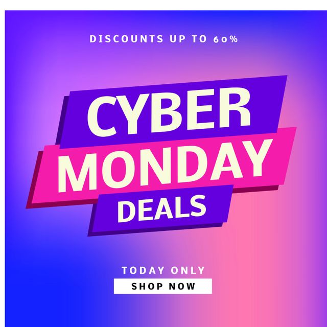 Square picture of cyber monday discounts up to 60 percent text over colorful background. Cyber monday campaign.