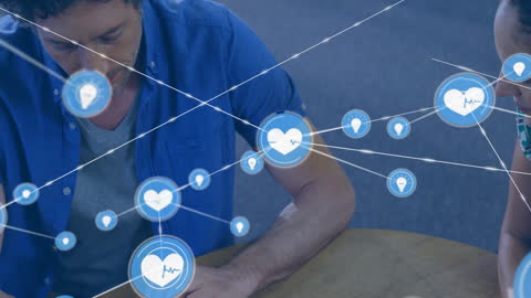 Digital Connections Internet Networking Concept with Heart Icons Overlay