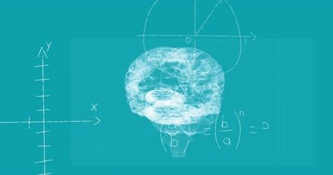 Digital Brain Over Mathematical Equations Illustrating Science and Technology