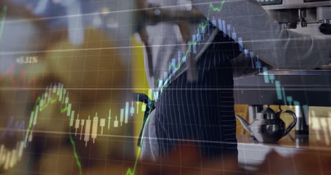 Entrepreneurship Concept with Coffee Making and Data Graph Overlay