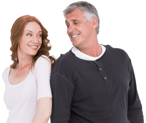 Transparent Mature Couple Smiling in Casual Wear