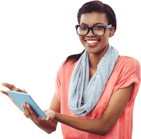smiling african american woman using tablet transparent background - Download Free Stock Videos Pikwizard.com