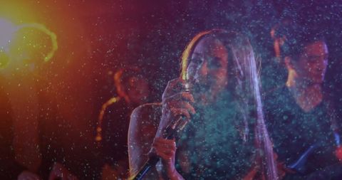 Live Band Performing with Fog and Spotlights Atmosphere