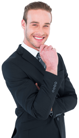 Transparent Smiling Businessman in Confident Pose Looking Professional and Cheerful