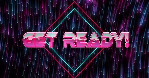 Futuristic 80s Style Text with Neon Lights and Diamonds