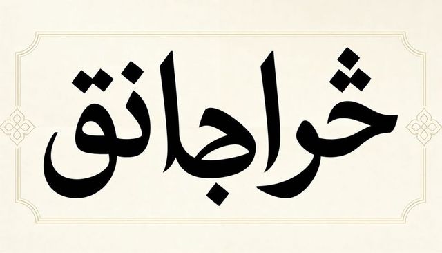 Bold arabic calligraphy on ivory panel with gold ornamental border and symmetrical frame