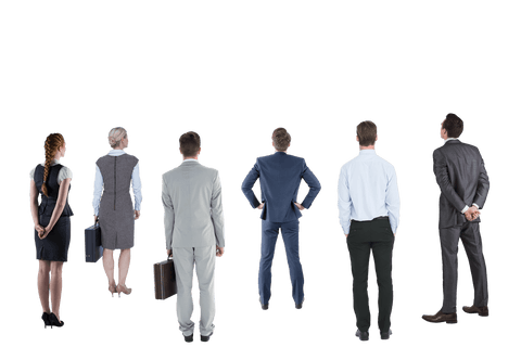 Transparent cutout of rear view business professionals observing
