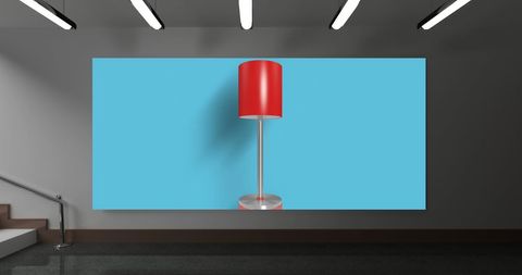 Modern Red Lamp on Blue with Minimalist Interior Design - Download Free Stock Images Pikwizard.com