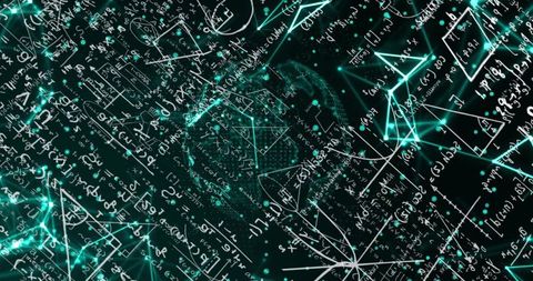 Pulsing Teal Data Mesh Mapping Mathematical Equations and Geometric Networks