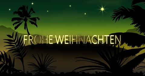 Tropical Christmas Night Scene with Frohe Weihnachten Text - Download Free Stock Images Pikwizard.com