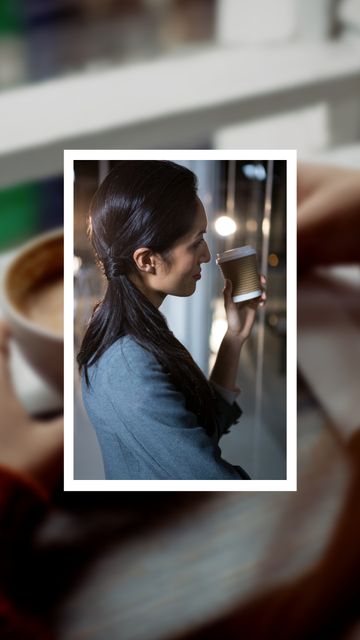 Woman Enjoying Coffee in Cafe Setting for Relaxation - Download Free Stock Templates Pikwizard.com