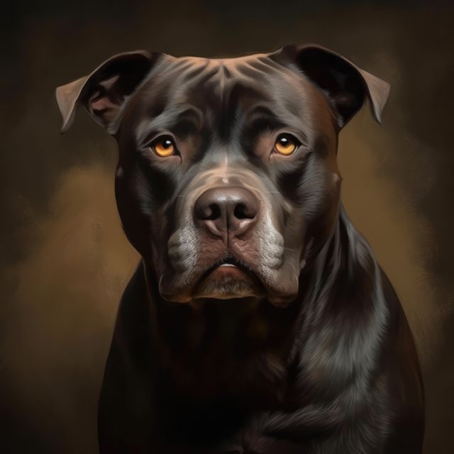 Portrait of black and brown pitbull on brown background, created using generative ai technology. Animal, dog and pet concept digitally generated image.