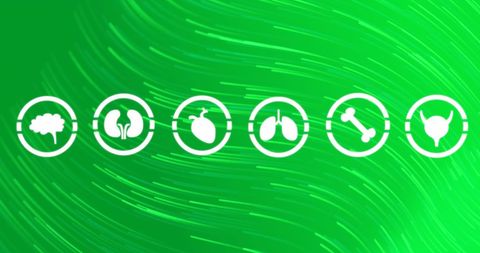 Medical icons overlay with green technology concept