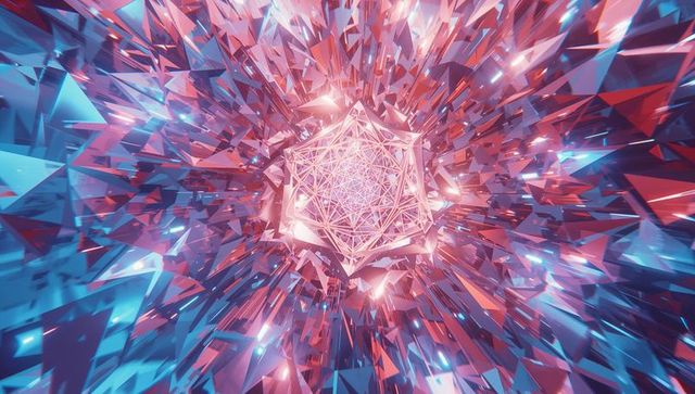 Glowing Polyhedral Burst in Futuristic Digital Space