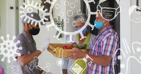 Senior couple receives food delivery during pandemic