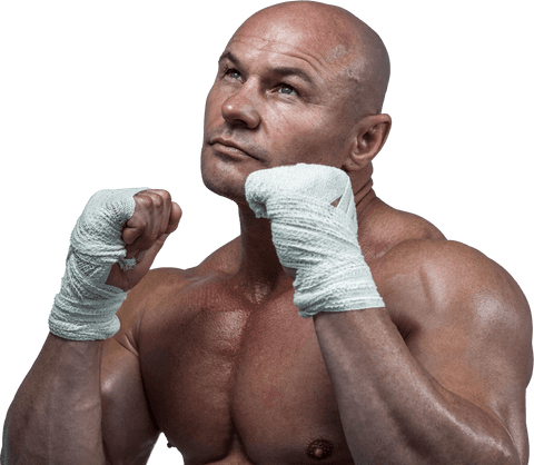 Transparent Image of Fighter in Boxing Stance Looking Up