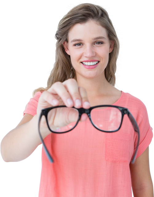 Smiling Woman Holding Eyeglasses Posing Against Transparent Background - Download Free Stock Videos Pikwizard.com