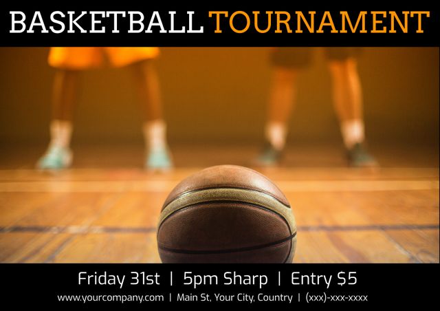 Basketball Tournament Poster Featuring Focused Basketball on Court - Download Free Stock Templates Pikwizard.com