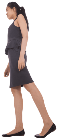 Focused asian businesswoman walking transparent background isolated