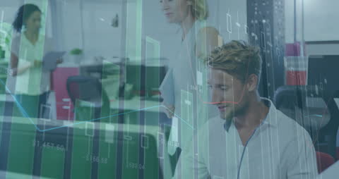 Business Team Analyzing Growth with Data Exploration Holographs